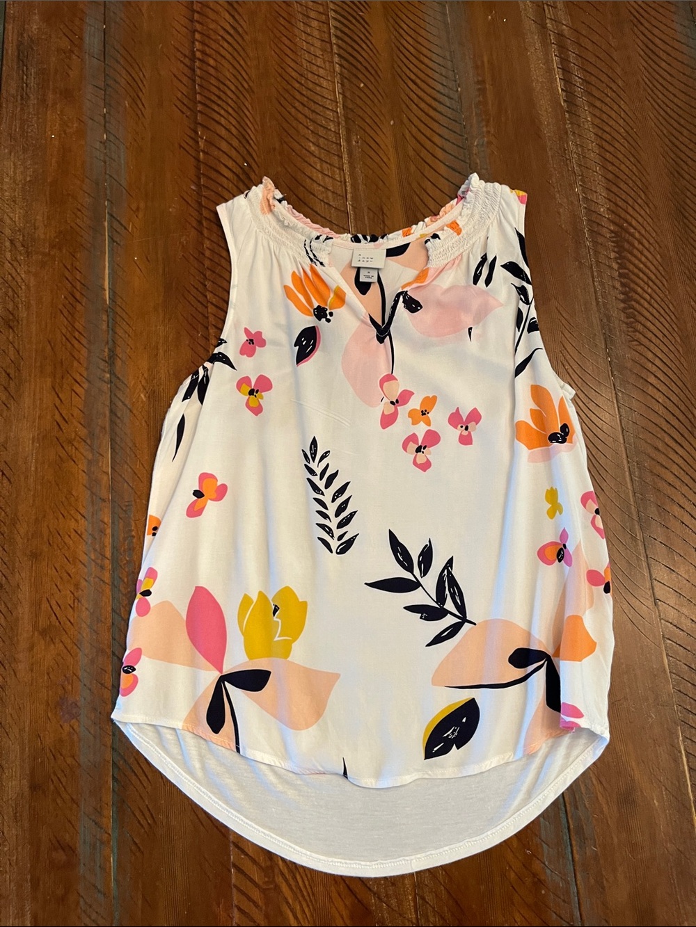 a new day White Floral rank top with Pink, Yellow & Orange